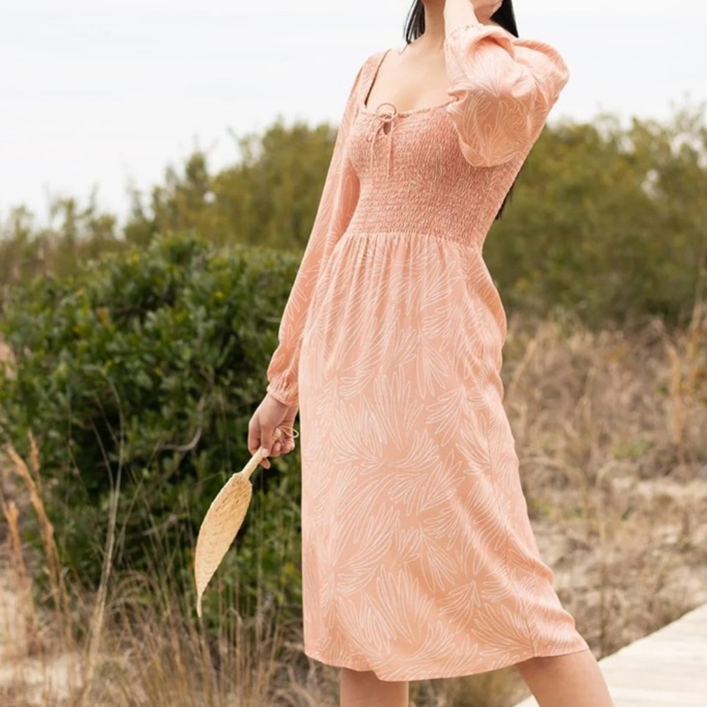 Able Joyce Smocked Dress In Blush Linework